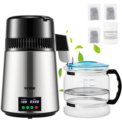 4L Water Distiller 1L/H Distilled Water Maker Timing & Temp Display Silver.