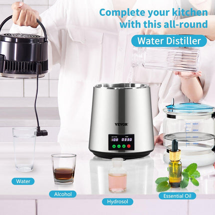 4L Water Distiller 1L/H Distilled Water Maker Timing & Temp Display Silver.