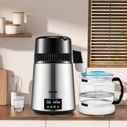 4L Water Distiller 1L/H Distilled Water Maker Timing & Temp Display Silver.