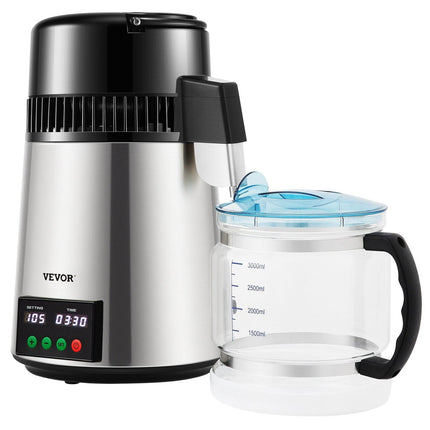 4L Water Distiller 1L/H Distilled Water Maker Timing & Temp Display Silver.