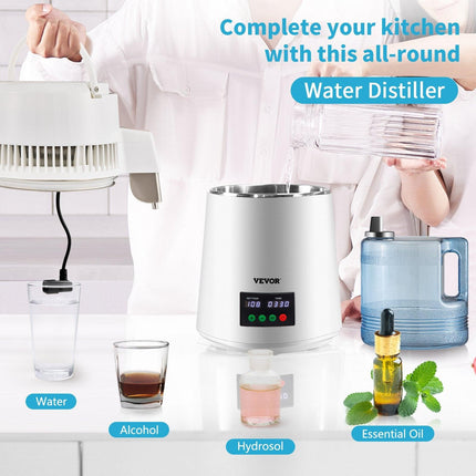 4L Water Distiller 1L/H Distilled Water Maker Timing & Temp Display White.