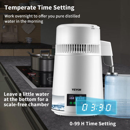 4L Water Distiller 1L/H Distilled Water Maker Timing & Temp Display White.