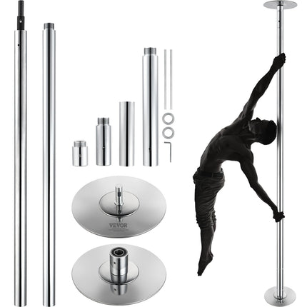 Professional Dancing Pole, Spinning Static Dancing Pole Kit, Portable Removable Pole, 45mm Heavy-Duty Stainless Steel Pole, Height Adjustable Fitness Pole, for Exercise Home Club Gym, Silver.