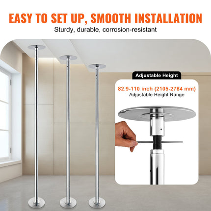 Professional Dancing Pole, Spinning Static Dancing Pole Kit, Portable Removable Pole, 45mm Heavy-Duty Stainless Steel Pole, Height Adjustable Fitness Pole, for Exercise Home Club Gym, Silver.