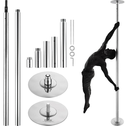Professional Dancing Pole, Spinning Static Dancing Pole Kit, Portable Removable Pole, 45mm Heavy-Duty Stainless Steel Pole, Height Adjustable Fitness Pole, for Exercise Home Club Gym, Silver.