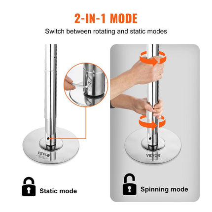 Professional Dancing Pole, Spinning Static Dancing Pole Kit, Portable Removable Pole, 45mm Heavy-Duty Stainless Steel Pole, Height Adjustable Fitness Pole, for Exercise Home Club Gym, Silver.