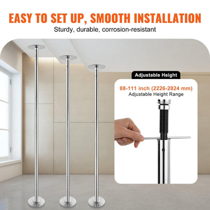 Professional Dancing Pole, Spinning Static Dancing Pole Kit, Portable Removable Pole, 45mm Heavy-Duty Stainless Steel Pole, Height Adjustable Fitness Pole, for Exercise Home Club Gym, Silver.