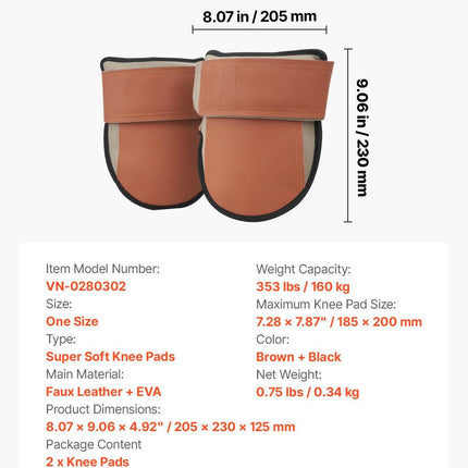 Knee Pads for Work, Durable Leather Construction Pads, Machine Washable Work Knee Pads, Easy to Wear and Take off, Extra Thick Knee Support for Gardening Flooring and Cleaning, Black and Brown.