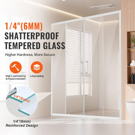 Semi-frameless Double Sliding Shower Door SGCC Tempered Glass 1/4" Chrome.