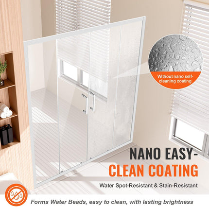 Semi-frameless Double Sliding Shower Door SGCC Tempered Glass 1/4" Chrome.