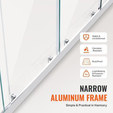 Semi-frameless Double Sliding Shower Door SGCC Tempered Glass 1/4" Chrome.