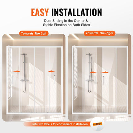 Semi-frameless Double Sliding Shower Door SGCC Tempered Glass 1/4" Chrome.
