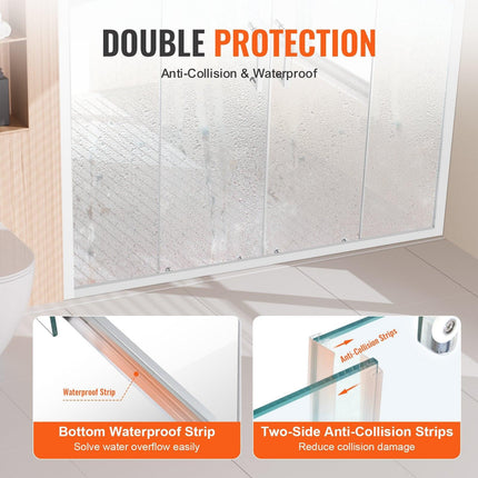 Semi-frameless Double Sliding Shower Door SGCC Tempered Glass 1/4" Chrome.