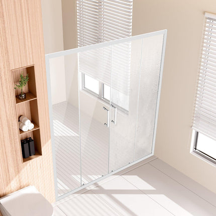 Semi-frameless Double Sliding Shower Door SGCC Tempered Glass 1/4" Chrome.