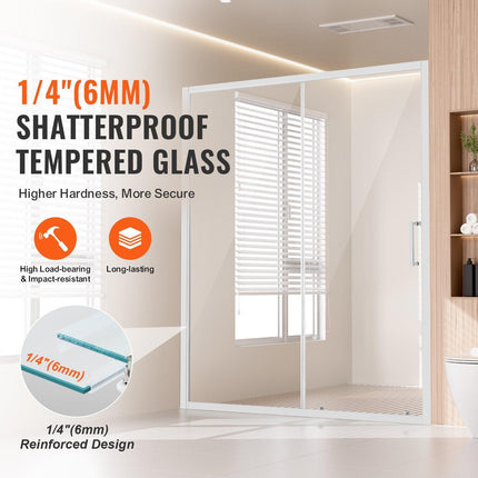 Semi-frameless Shower Door 57.7-59" x 70" SGCC Tempered Glass 1/4" Chrome.