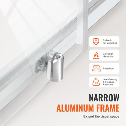 Semi-frameless Shower Door 57.7-59" x 70" SGCC Tempered Glass 1/4" Chrome.