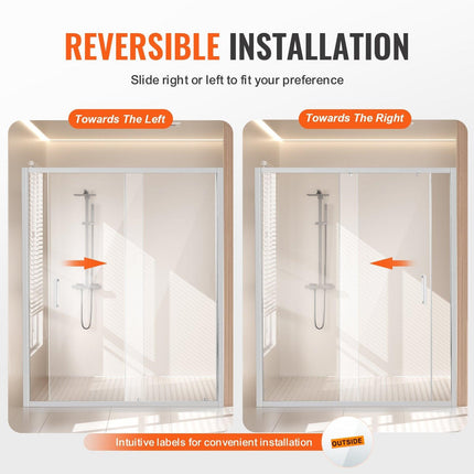 Semi-frameless Shower Door 57.7-59" x 70" SGCC Tempered Glass 1/4" Chrome.