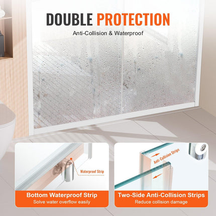 Semi-frameless Shower Door 57.7-59" x 70" SGCC Tempered Glass 1/4" Chrome.