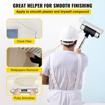 Skimming Blade Set,10"+16"+24" Blades + 35"-78" Extension Handle，European Stainless Steel Construction Knife, Aluminum Blade Profile Smoothing Knockdown Spatula for Gyprock/Drywall/Wall-Boa.