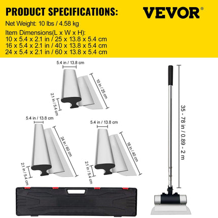 Skimming Blade Set,10"+16"+24" Blades + 35"-78" Extension Handle，European Stainless Steel Construction Knife, Aluminum Blade Profile Smoothing Knockdown Spatula for Gyprock/Drywall/Wall-Boa.