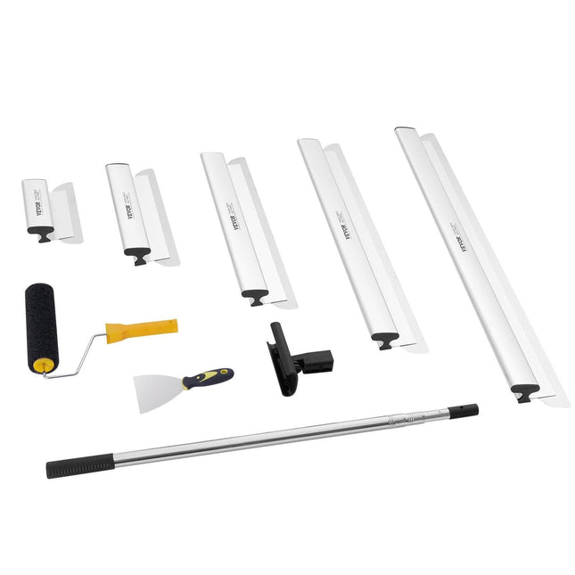 Drywall Skimming Blade Set, 10/16/24/32/40 in Skimming Blades + 34-81.6 in Extension Handle Pole, Stainless Steel Knife Professional Skim Coat Tools, for Gyprock/WallBoard/Plasterboard.