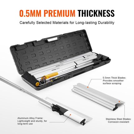 Drywall Skimming Blade Set, 10/16/24/32/40 in Skimming Blades + 34-81.6 in Extension Handle Pole, Stainless Steel Knife Professional Skim Coat Tools, for Gyprock/WallBoard/Plasterboard.