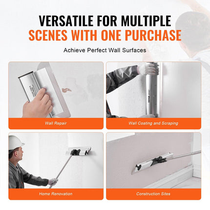 Drywall Skimming Blade Set, 10/16/24/32/40 in Skimming Blades + 34-81.6 in Extension Handle Pole, Stainless Steel Knife Professional Skim Coat Tools, for Gyprock/WallBoard/Plasterboard.