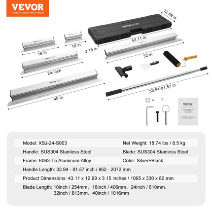 Drywall Skimming Blade Set, 10/16/24/32/40 in Skimming Blades + 34-81.6 in Extension Handle Pole, Stainless Steel Knife Professional Skim Coat Tools, for Gyprock/WallBoard/Plasterboard.