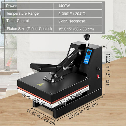 Heat Press 15X15 Inch Heat Press Machine Industrial Quality Power T Shirt Heat Press Sublimation Machine Clamshell Heat Press Machine for T Shirts.