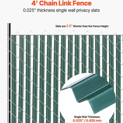 Bottom Locking Privacy Slats, Single-Wall Vertical Bottom-Locking Slats for Chain-Link Fence, High-Density HDPE Chain Link Slats Ideally Fit 1.2 m High Fence for Garden Farm Sports Field(Green).