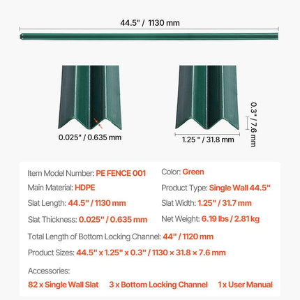Bottom Locking Privacy Slats, Single-Wall Vertical Bottom-Locking Slats for Chain-Link Fence, High-Density HDPE Chain Link Slats Ideally Fit 1.2 m High Fence for Garden Farm Sports Field(Green).