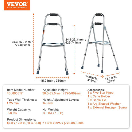 Folding Hemi Walker One Arm Mobility Walker for Senior & Adjustable Height.