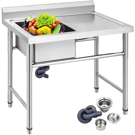 Handmade Sink Non-magnetic Stainless Steel Kitchen Sink Hand Made 1 Compartment 40.6 x 39.4 x 25.4 cm Capacity Huge Tub Sink with Right Hand Platform for Farmhouse Cafe Shop Hospital.