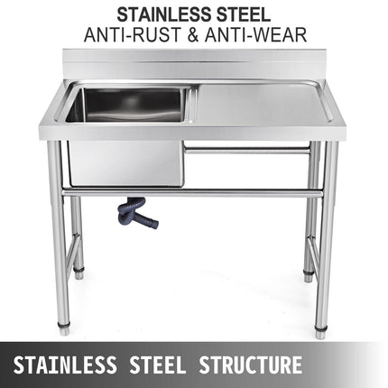 Handmade Sink Non-magnetic Stainless Steel Kitchen Sink Hand Made 1 Compartment 40.6 x 39.4 x 25.4 cm Capacity Huge Tub Sink with Right Hand Platform for Farmhouse Cafe Shop Hospital.