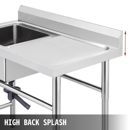 Handmade Sink Non-magnetic Stainless Steel Kitchen Sink Hand Made 1 Compartment 40.6 x 39.4 x 25.4 cm Capacity Huge Tub Sink with Right Hand Platform for Farmhouse Cafe Shop Hospital.