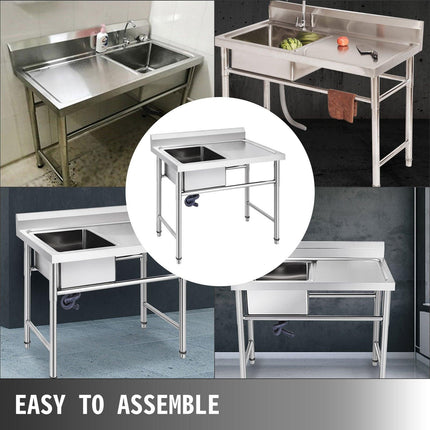 Handmade Sink Non-magnetic Stainless Steel Kitchen Sink Hand Made 1 Compartment 40.6 x 39.4 x 25.4 cm Capacity Huge Tub Sink with Right Hand Platform for Farmhouse Cafe Shop Hospital.