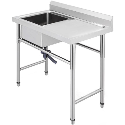 Handmade Sink Non-magnetic Stainless Steel Kitchen Sink Hand Made 1 Compartment 40.6 x 39.4 x 25.4 cm Capacity Huge Tub Sink with Right Hand Platform for Farmhouse Cafe Shop Hospital.