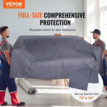 Moving Blankets, 1829 x 1372 mm, 12 kg/dz Weight, 12 Pack, Professional Recycled Cotton Packing Blanket, Large Heavy Duty Shipping Mover Pads Perfect for Protecting Furniture, Floors, Appliances.