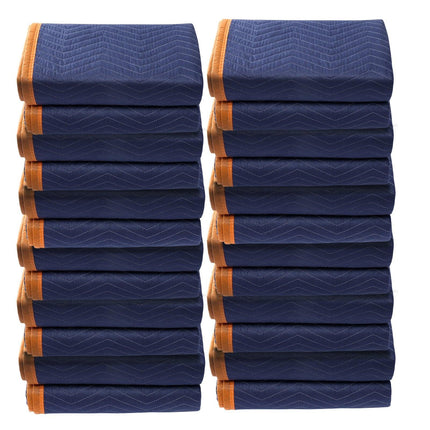Moving Blankets, 2032 x 1829 mm, 29.5 kg/dz, 12 Packs, Professional Non-Woven & Recycled Cotton Packing Blanket, Heavy Duty Mover Pads for Protecting Furniture, Floors, Appliances, Blue/Orange.