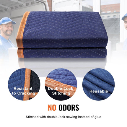 Moving Blankets, 2032 x 1829 mm, 29.5 kg/dz, 12 Packs, Professional Non-Woven & Recycled Cotton Packing Blanket, Heavy Duty Mover Pads for Protecting Furniture, Floors, Appliances, Blue/Orange.