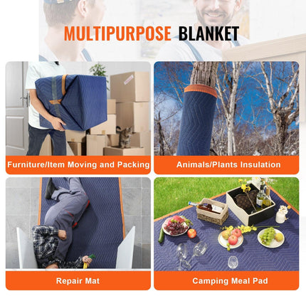Moving Blankets, 2032 x 1829 mm, 29.5 kg/dz, 12 Packs, Professional Non-Woven & Recycled Cotton Packing Blanket, Heavy Duty Mover Pads for Protecting Furniture, Floors, Appliances, Blue/Orange.
