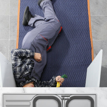 Moving Blankets, 2032 x 1829 mm, 29.5 kg/dz, 12 Packs, Professional Non-Woven & Recycled Cotton Packing Blanket, Heavy Duty Mover Pads for Protecting Furniture, Floors, Appliances, Blue/Orange.