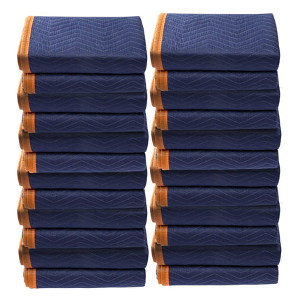 Moving Blankets, 2032 x 1829 mm, 29.5 kg/dz, 12 Packs, Professional Non-Woven & Recycled Cotton Packing Blanket, Heavy Duty Mover Pads for Protecting Furniture, Floors, Appliances, Blue/Orange.