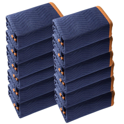 Moving Blankets, 2032 x 1829 mm, 29.5 kg/dz, 12 Packs, Professional Non-Woven & Recycled Cotton Packing Blanket, Heavy Duty Mover Pads for Protecting Furniture, Floors, Appliances, Blue/Orange.