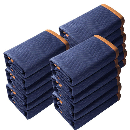 Moving Blankets, 2032 x 1829 mm, 29.5 kg/dz, 12 Packs, Professional Non-Woven & Recycled Cotton Packing Blanket, Heavy Duty Mover Pads for Protecting Furniture, Floors, Appliances, Blue/Orange.