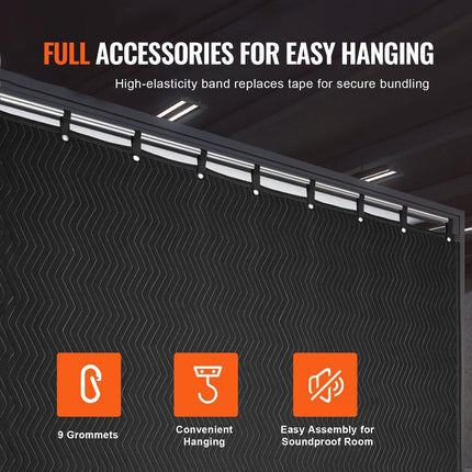 Sound Dampening Blanket, 2438 x 2032 mm Extra Large Studio Grommeted Soundproof Blanket with Grommets, Light Blocker for Door Acoustic Noise Blocking Blanket Studio Sound Absorption Sheet, Black.