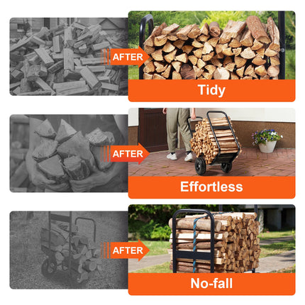 Firewood Log Cart Wood Mover Hauler 250 lbs Capacity on PU Wheels Dolly.