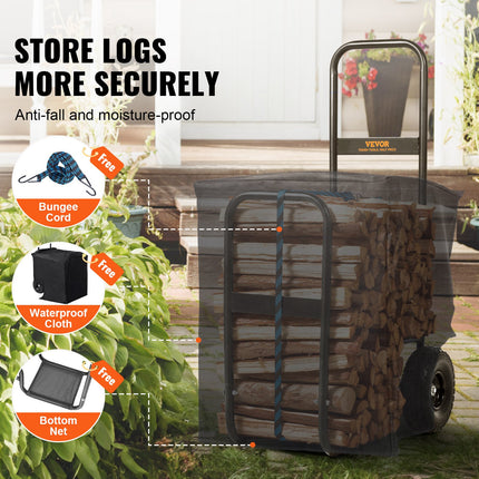 Firewood Log Cart Wood Mover Hauler 250 lbs Capacity on PU Wheels Dolly.