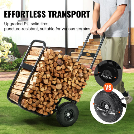 Firewood Log Cart Wood Mover Hauler 250 lbs Capacity on PU Wheels Dolly.