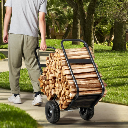 Firewood Log Cart Wood Mover Hauler 250 lbs Capacity on PU Wheels Dolly.